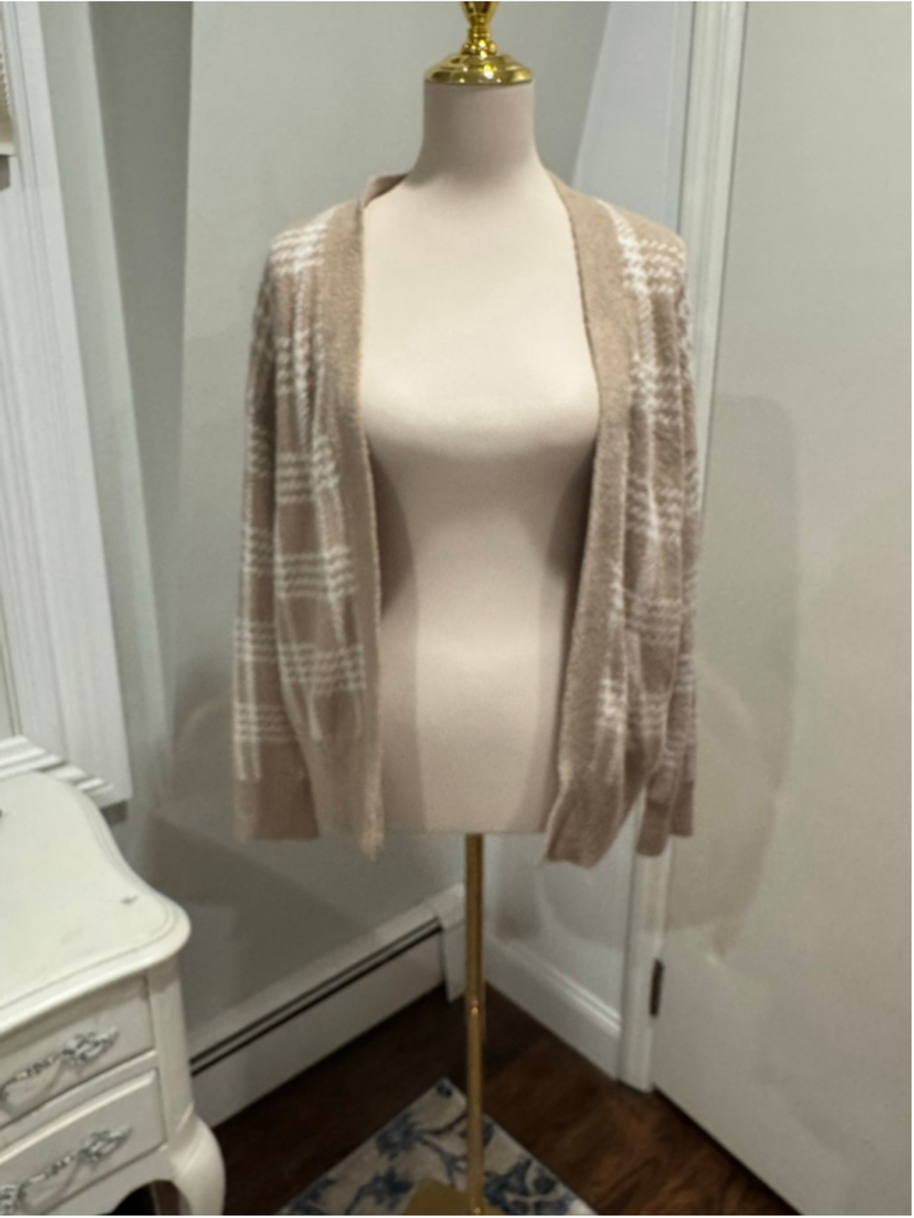 Joie | Houndstooth Plaid Cozy Open Front Cardigan Sweater | Size Large